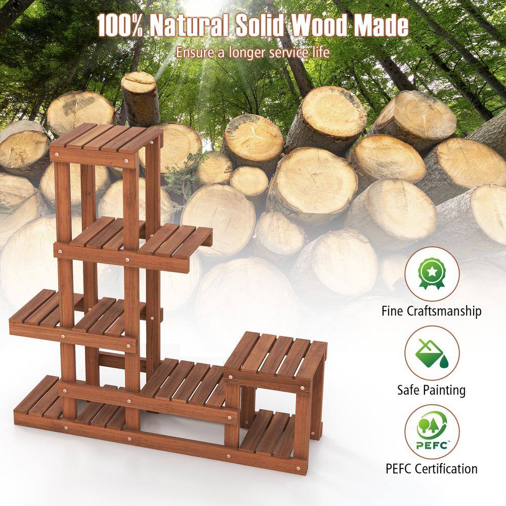 ANGELES HOME 6 Tier Wood Plant Stand with High Low Structure 10HZ18CK61