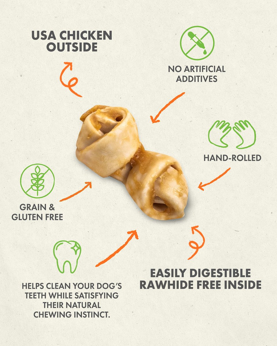 Canine Naturals Hide Free Chicken Recipe Mini Knot Dog Chew Treat， 12 count