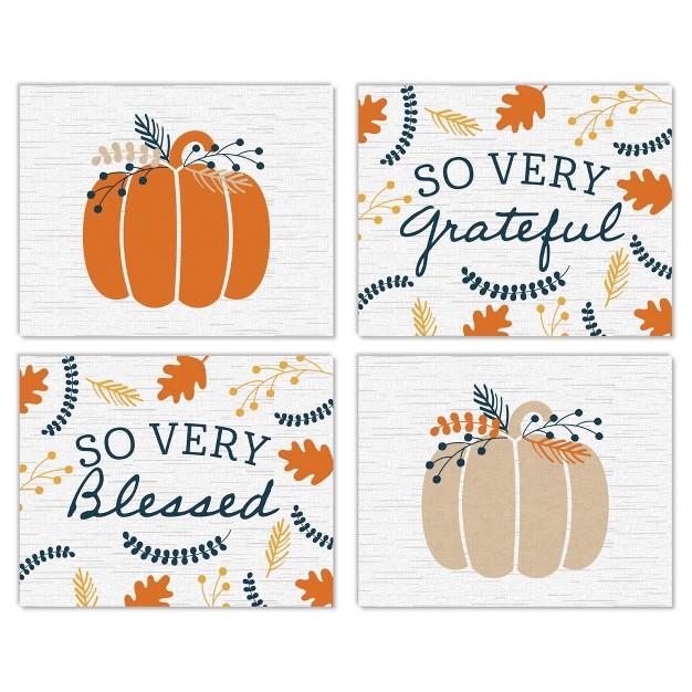 Big Dot Of Happiness Happy Thanksgiving Unframed Fall Harvest Pumpkin Linen Paper Wall Art Set Of 4 Artisms 8 X 10 Inches