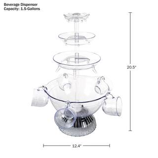 GREAT NORTHERN 3-Tier 1.5 Gal Party Drink Dispenser - Fountain with LED Light Base and 5 Cups 83-DT6150