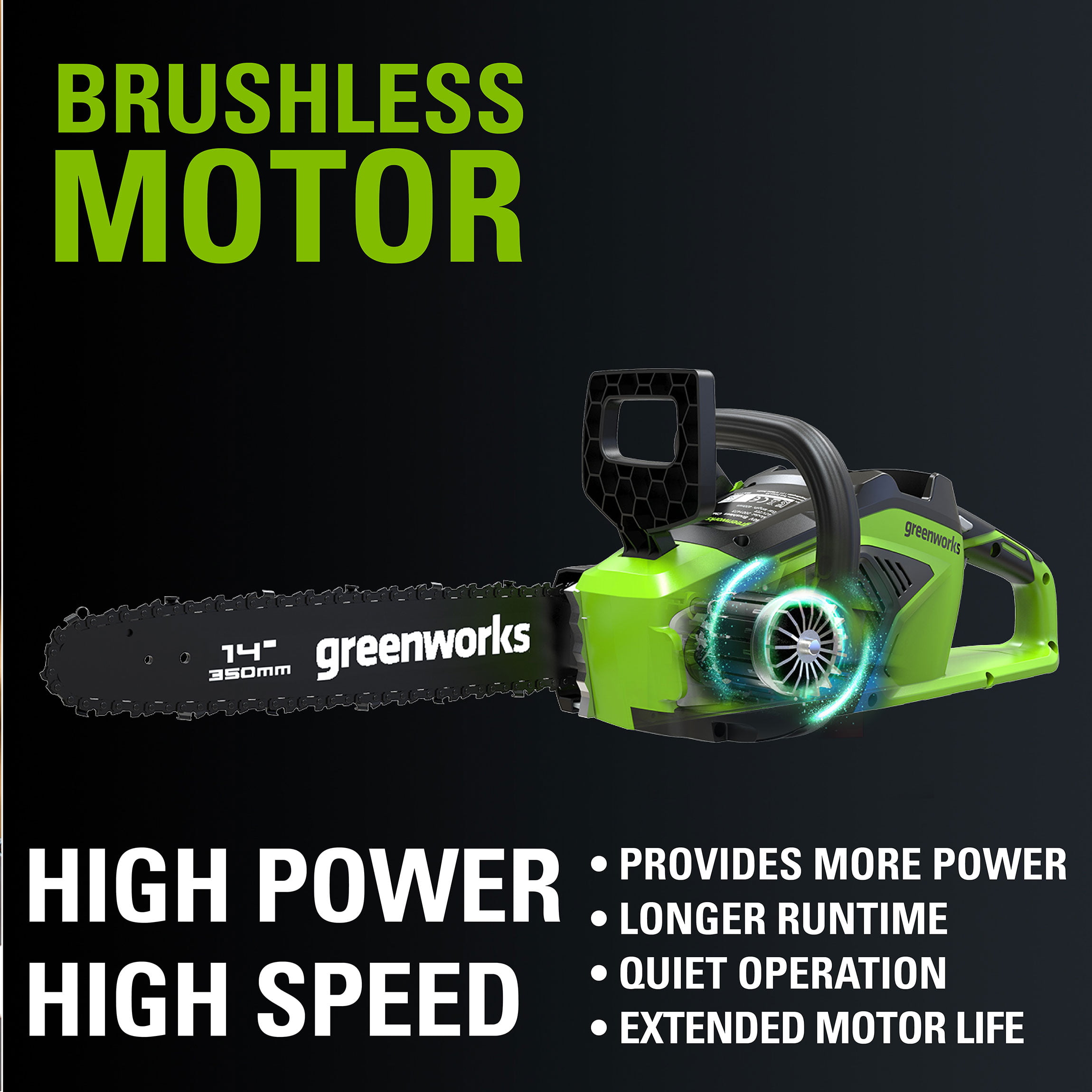 Greenworks 40V 14-inch Brushless Chainsaw With 2.5 Ah Battery and Charger， 2012802