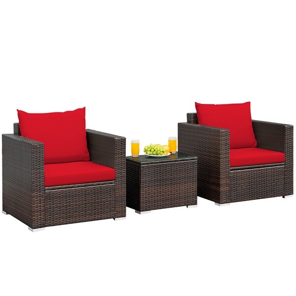 Costway 3PCS Patio Rattan Furniture Set Conversation Sofa Cushioned