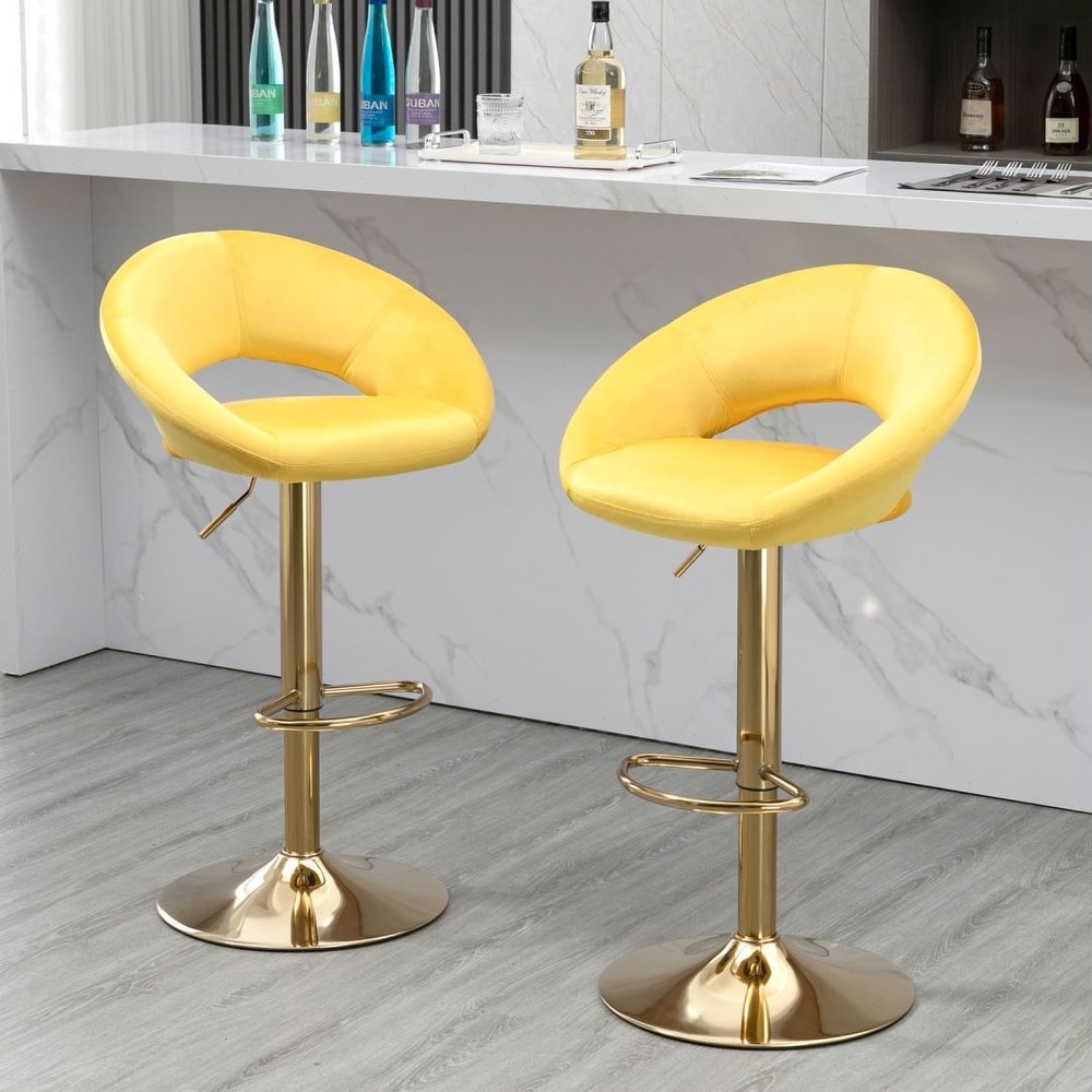 Yellow Velvet Modern Dining Chairs with Swivel Bar Stools Set of 2