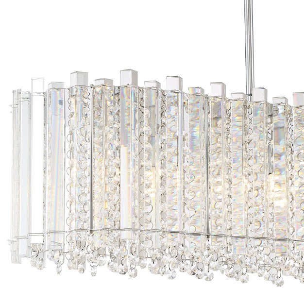 Wide Modern Led Clear Glass Crystal 6 light Fixture For Dining Room Kitchen