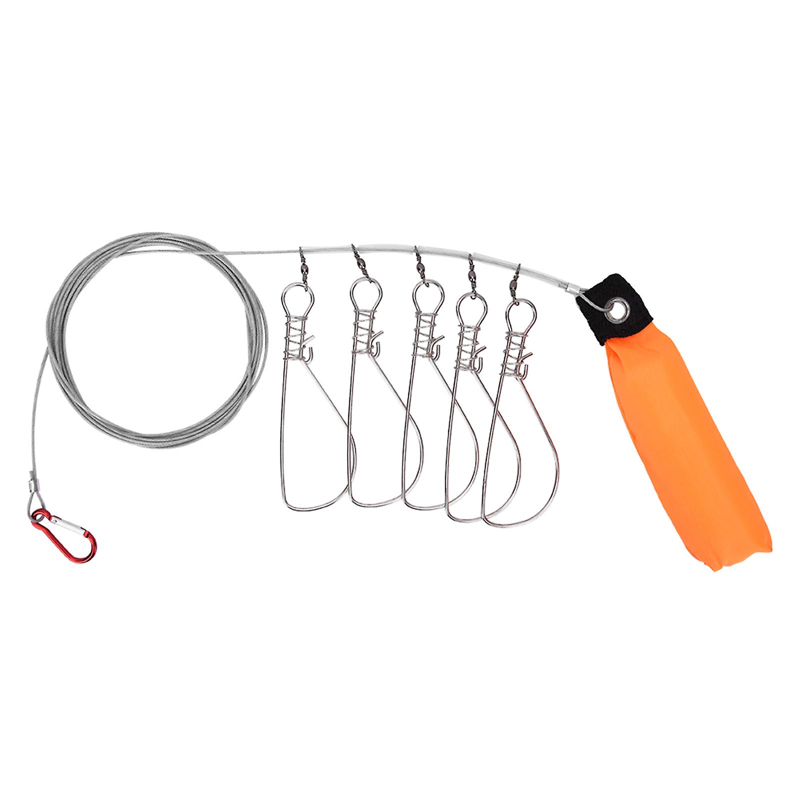 Stainless Steel Large Fish Stringer Float Fishing Lock Holder With 5pcs Fish Buckle Accessory