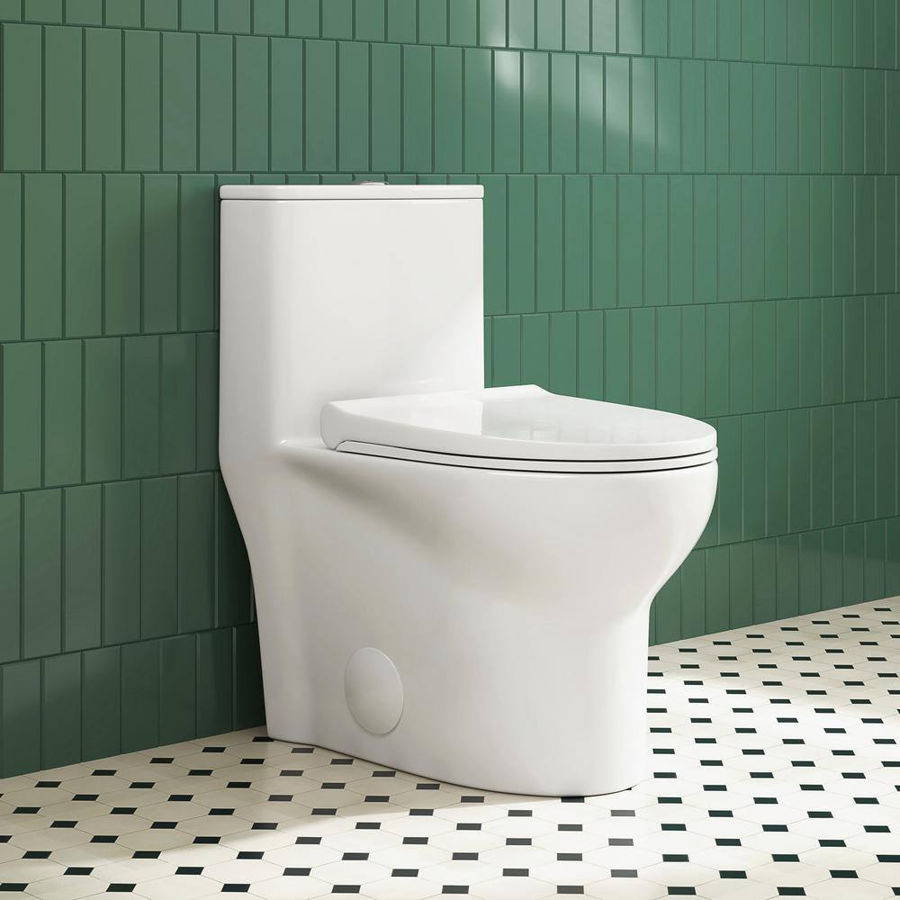 Eridanus Tucson 1-Piece 1.11.6 GPF Siphonic Jet Dual Flush Elongated Compact Toilet in Crisp White Seat Included ERI-1T306