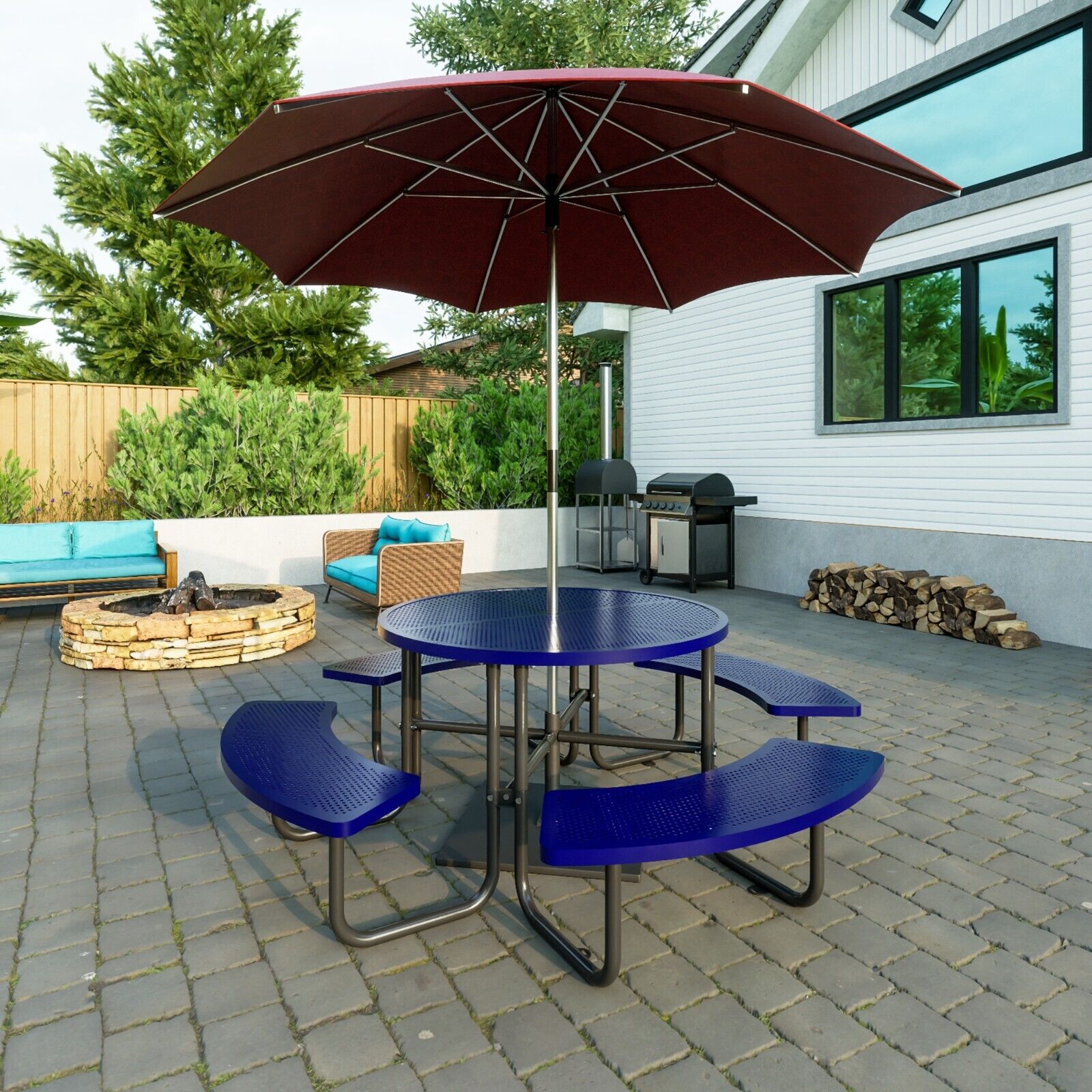 46 inch Expanded Metal Round Picnic Table (Blue)