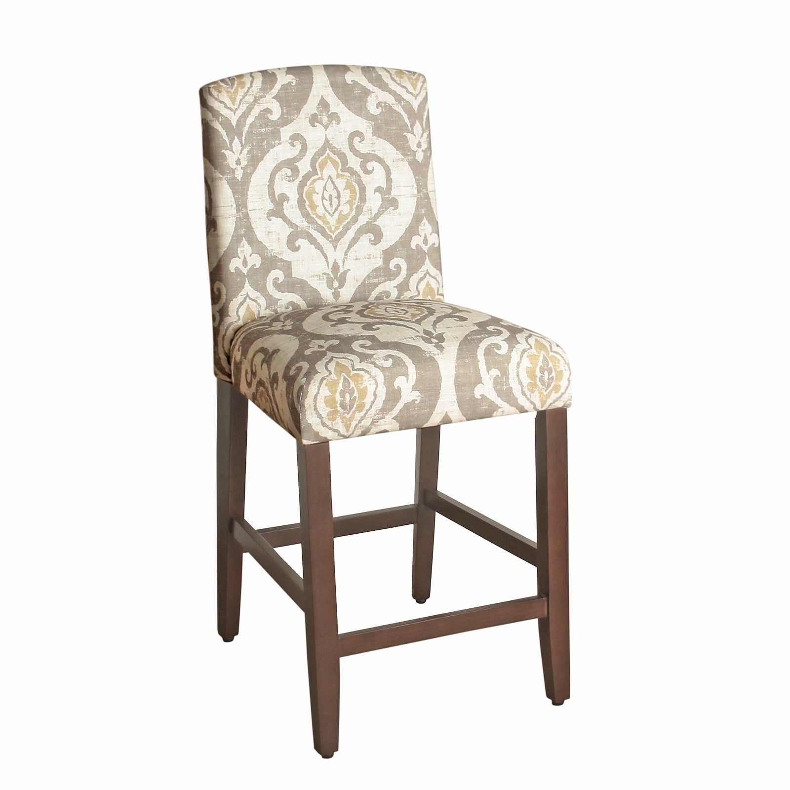 Fabric Upholstered Wooden Barstool with Medallion Pattern Cushioned Seat， Multicolor