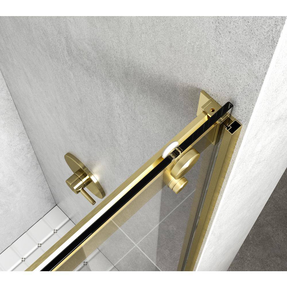 Frameless Sliding Shower Door in Brushed Gold with Clear Glass SWDR2023038G