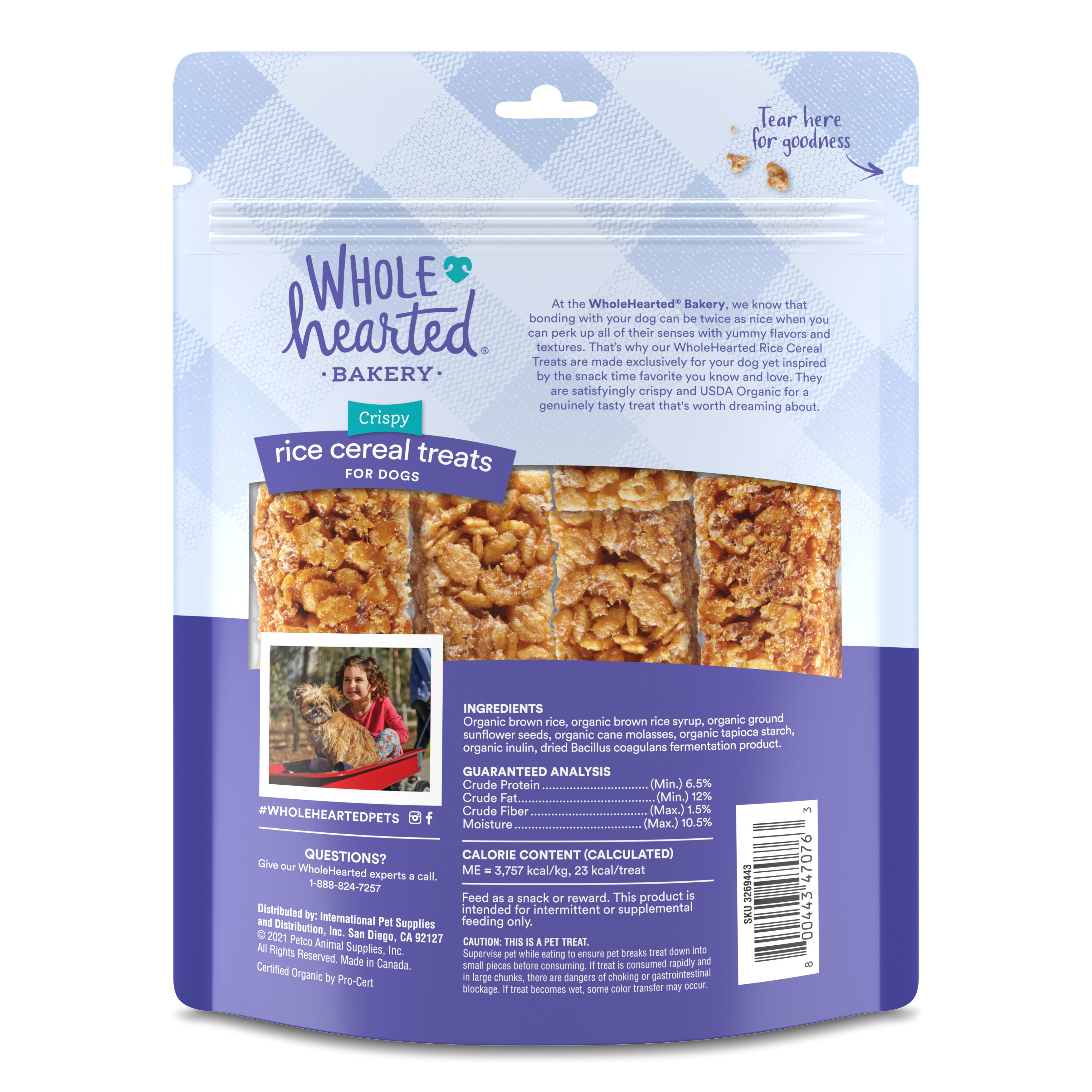 WholeHearted Sunflower Seed Butter-flavor Rice Cereal Treats for Dogs， 4 oz.