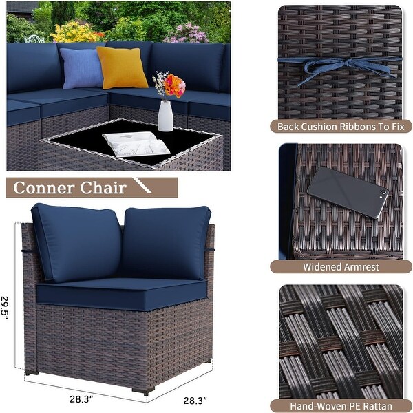 Kullavik 7 Pieces Rattan Outdoor Patio Furniture Sofa Set with Firepit