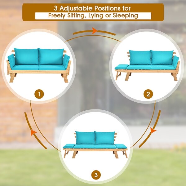 Costway Patio Convertible Sofa Daybed Solid Wood Adjustable Thick