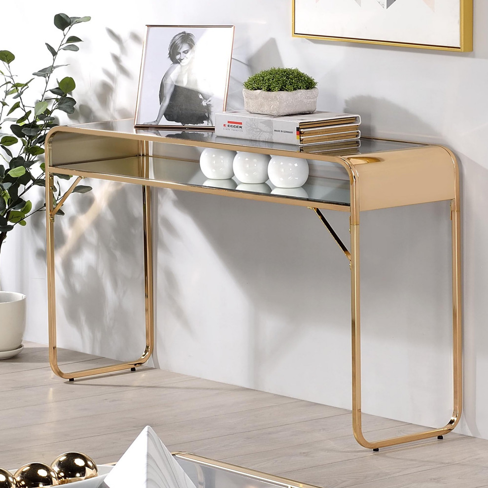 Contemporary Console Table  U Shaped Gold Legs With Glass Top  ampRounded Corners   Contemporary   Console Tables   by Decor Love  Houzz