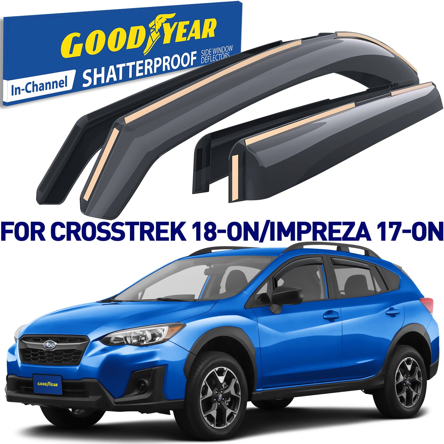 Goodyear Shatterproof in-Channel Window Deflectors for Subaru XV Crosstrek 2018-2023/Impreza Hatchback 2017-2023， Rain Guards， Window Visors for Cars， Vent Deflector， Car Accessories， 4 pcs - GY003477