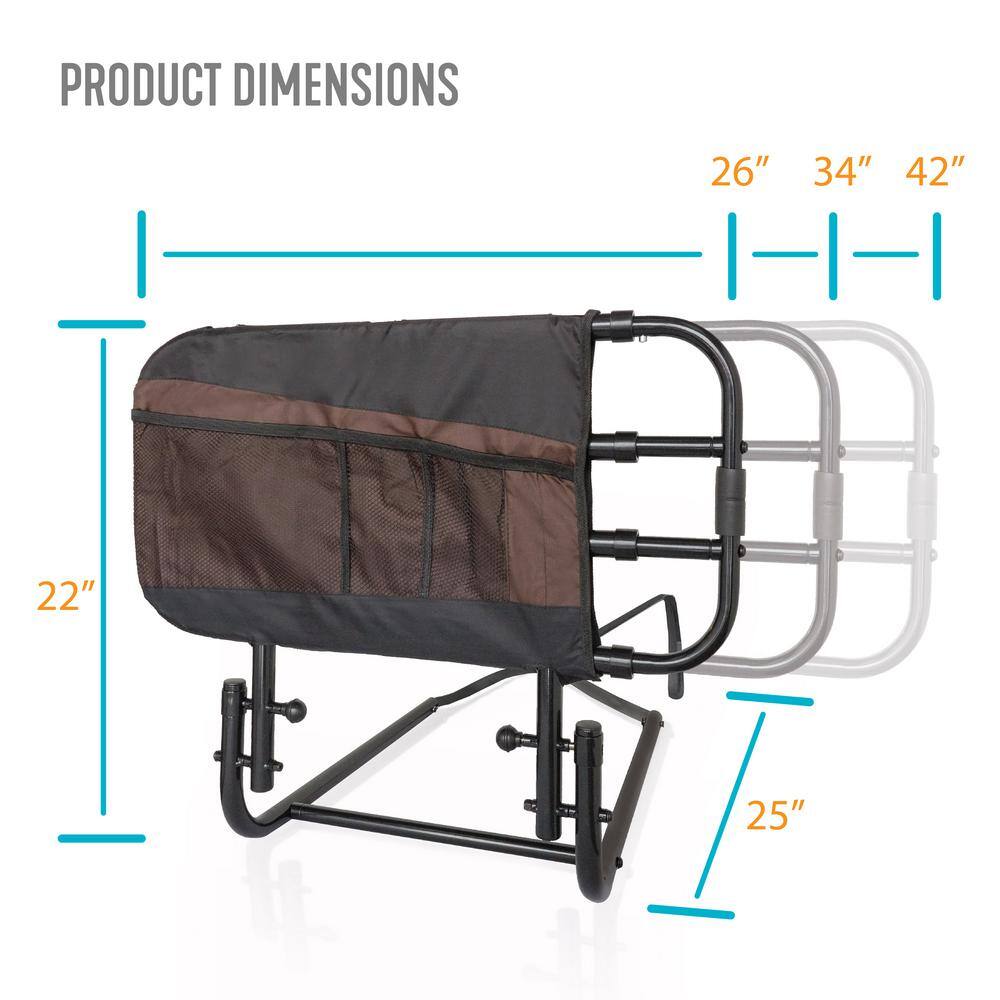 Stander 26 in. to 42 in. EZ Adjustable Bed Rail with Swing-down Safety Railing and Pouch in Black 8000