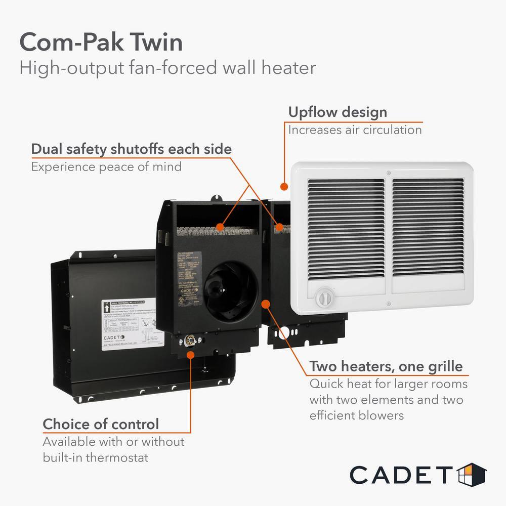 Cadet 240208volt 30002250watt ComPak Twin Inwall Fanforced Replacement Electric Heater Assembly with Thermostat