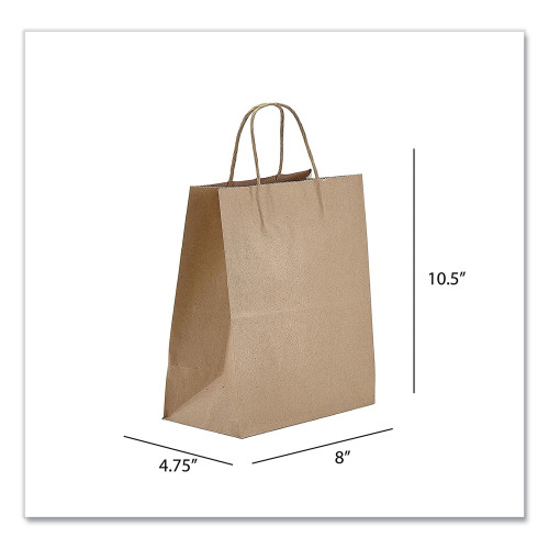 Prime Time Packaging Kraft Paper Bags， Tempo， 8 x 4.75 x 10.5， Natural， 250/Carton (NK8510)