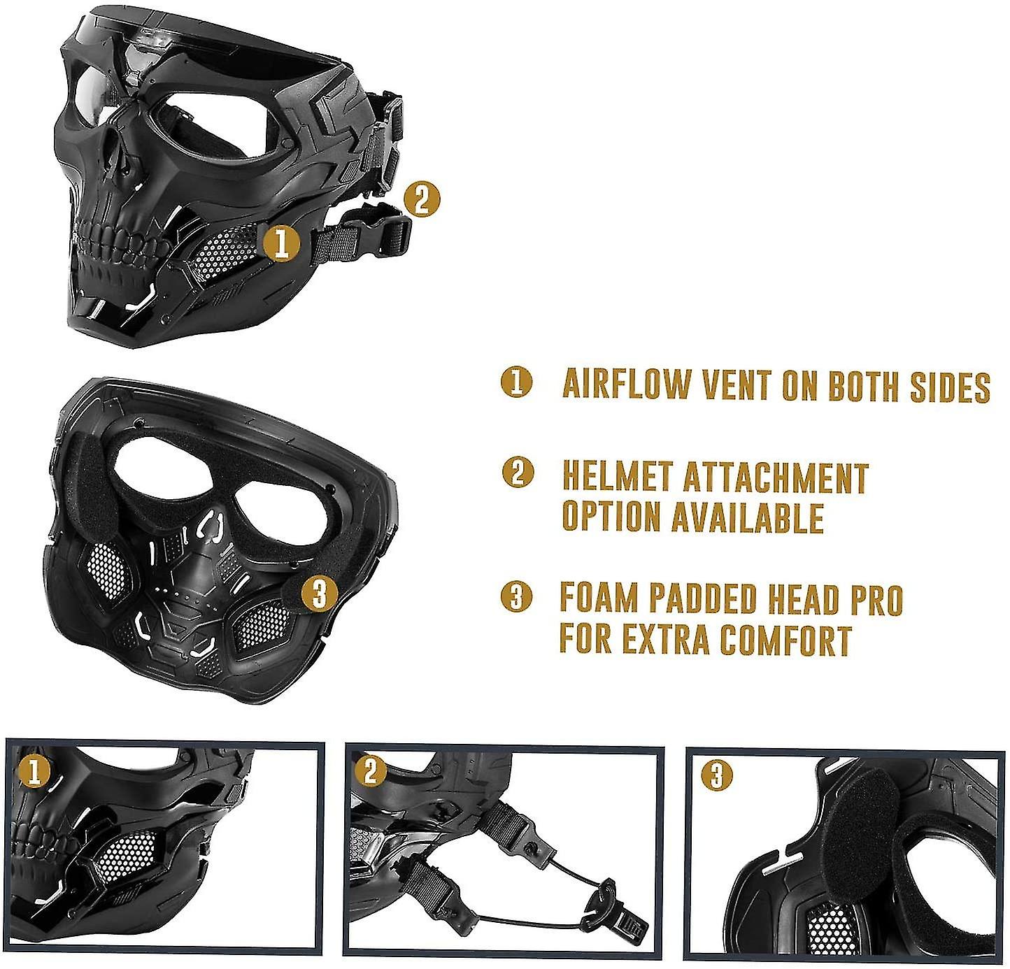 Black Orca Skull Full-face Mask For Airsoft Helmet (black)