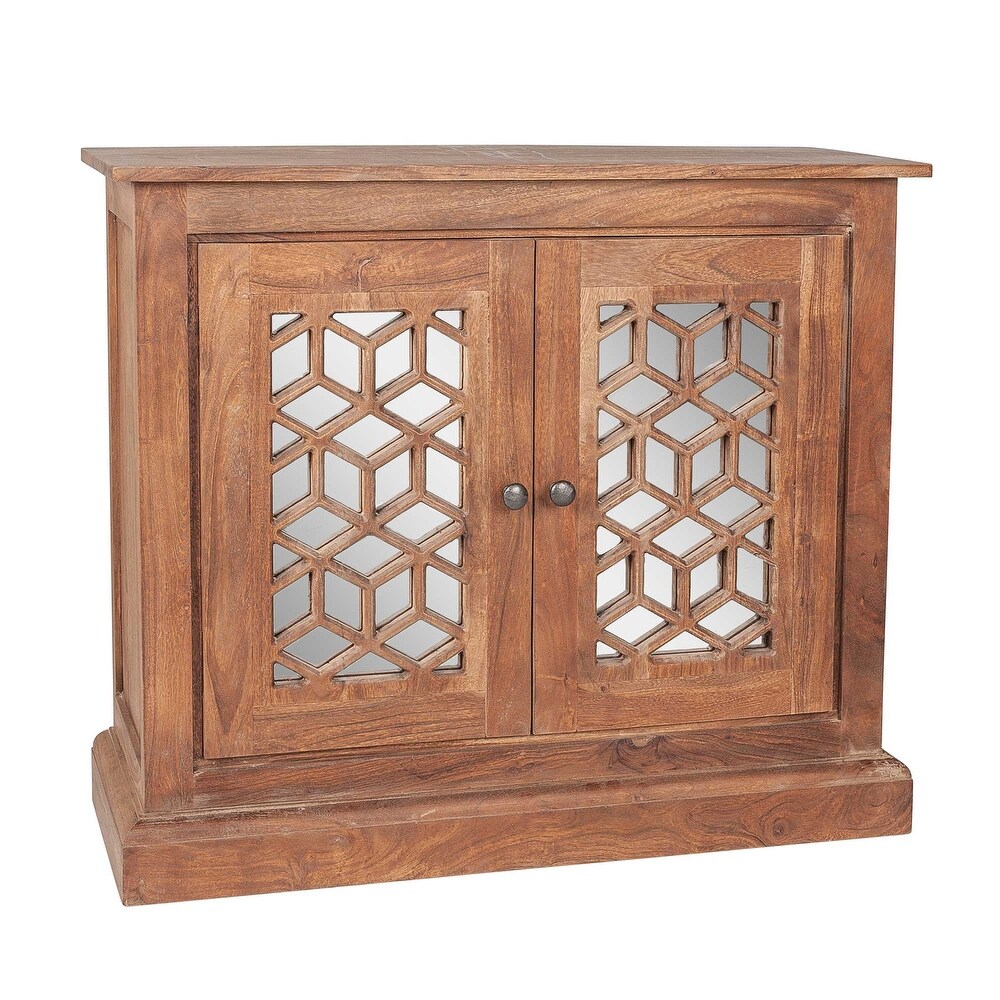 East at Main Natural Solid Wood 2 Door Mirrored Accent Cabinet