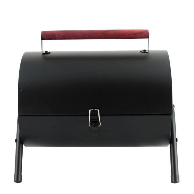 Gibson Home Delwin Carbon Steel Barrel Bbq In Black With Burgundy Wood Handle