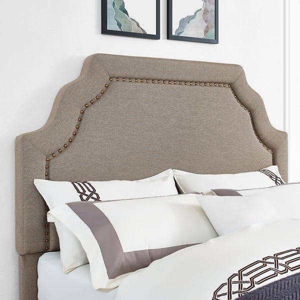 Loren Keystone Upholstered King/Cal King Headboard in Oatmeal Linen - - 26855218