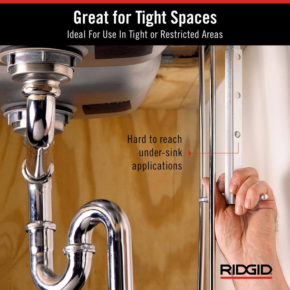 RIDGID 38 in. to 1-14 in. Adjustable 10 in. to 17 in. Fold Over Telescoping Basin Pipe Wrench For Tight Spaces 31175