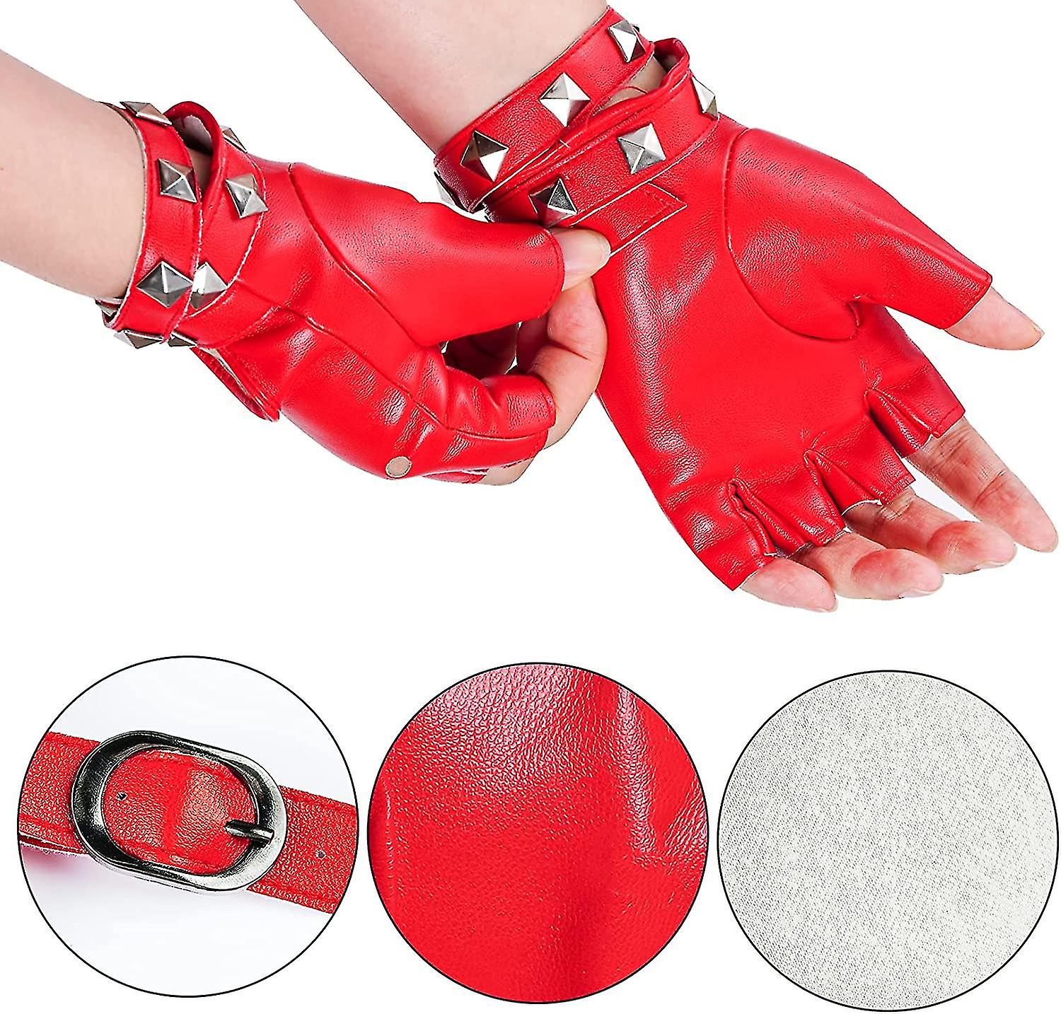 Women Punk Rivets Half Finger Pu Leather Performance Costume Fingerless Gloves