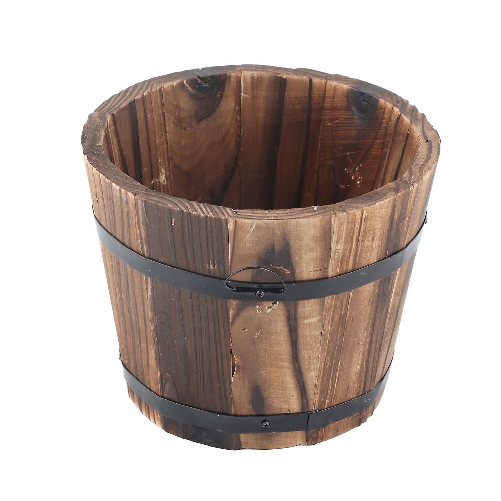 Solid Wood Flower Pot Vintage Little Wooden Barrel Portable Garden Container