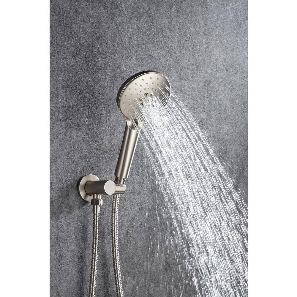 Mondawe Mondawell Round 3-Spray Patterns 10 in. Ceiling Mount Rain Dual Shower Heads with Handheld and Valve in Brushed Nickel MA-D96205BN