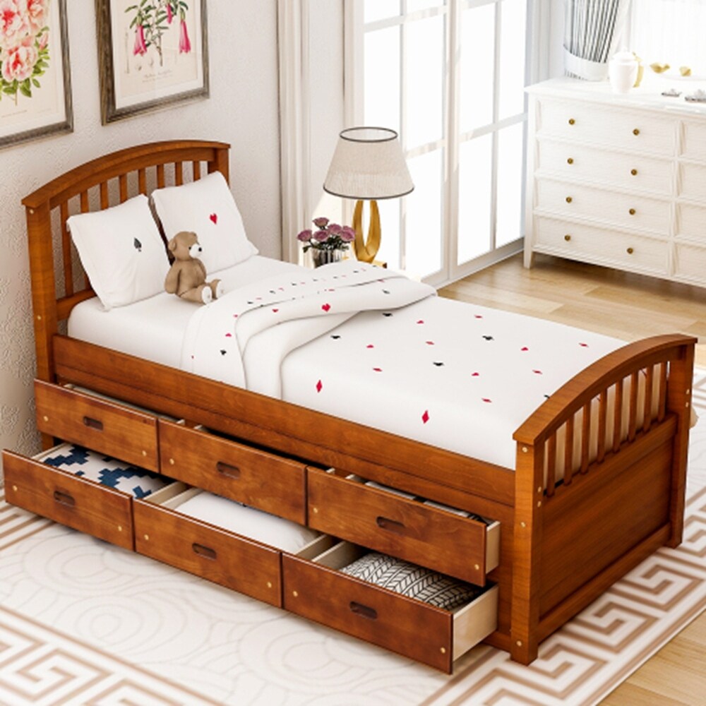 Solid Wood Platform Storage Bed with Drawers