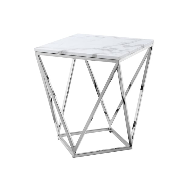 Silver Orchid Young White Marble End Table