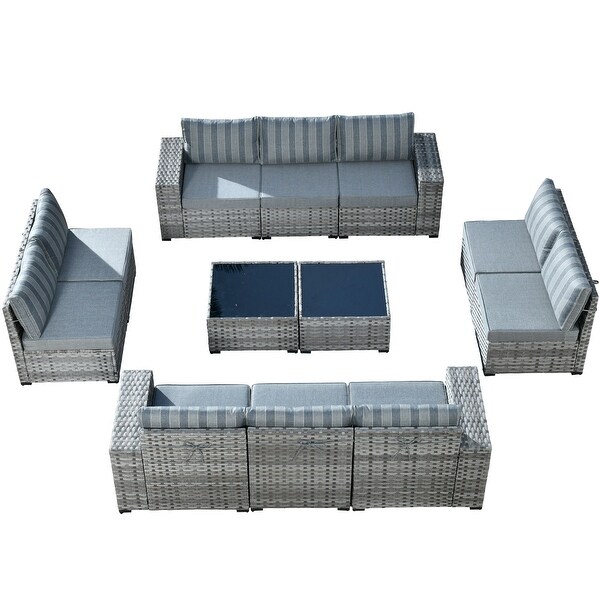 HOOOWOOO 12Piece Outdoor Patio Furniture Modular Wide Armrest Sectional Sofa Set