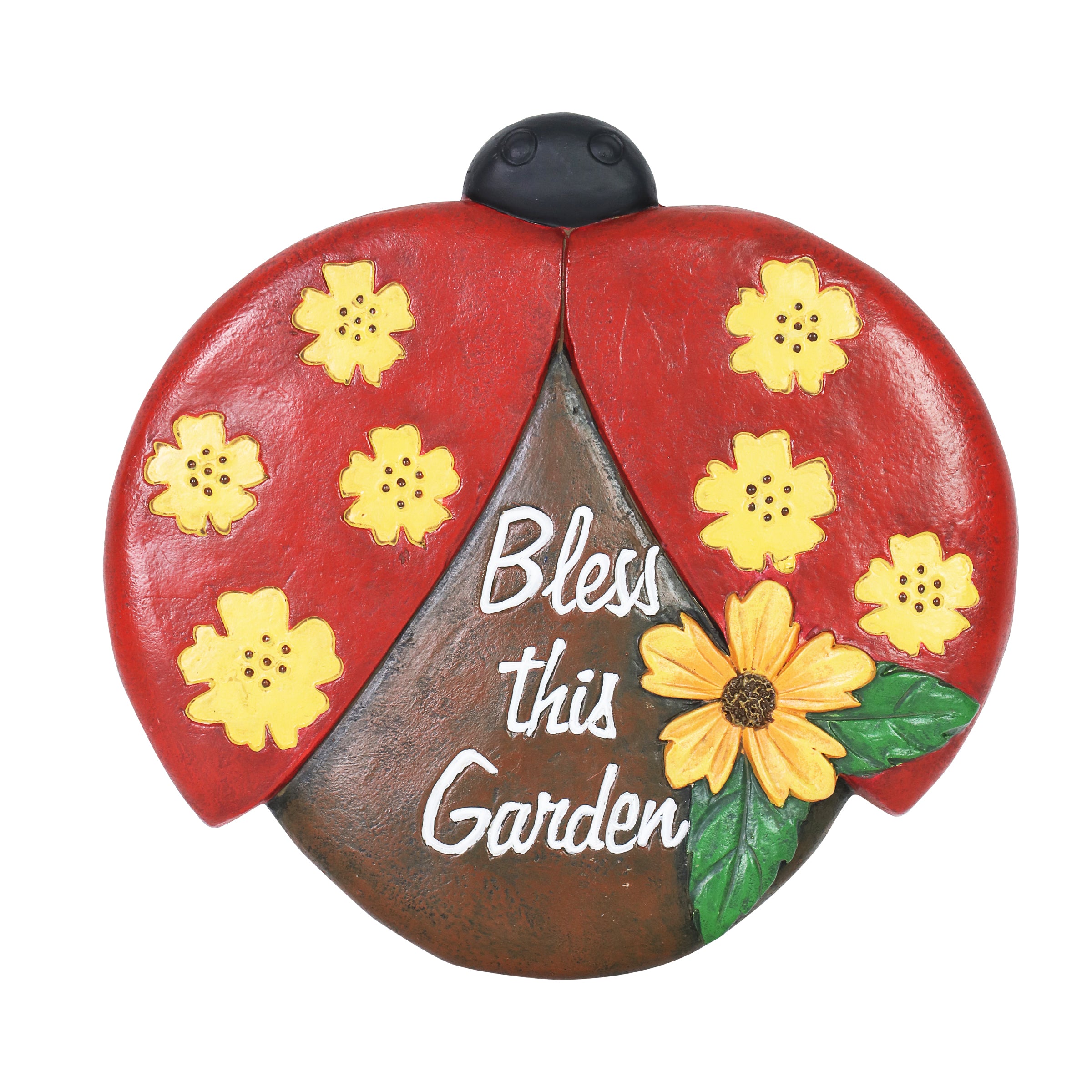 Exhart Red Ladybug Bless This Garden Cement Stepping Stone, 9.5 inches, Magnesium, Multicolor