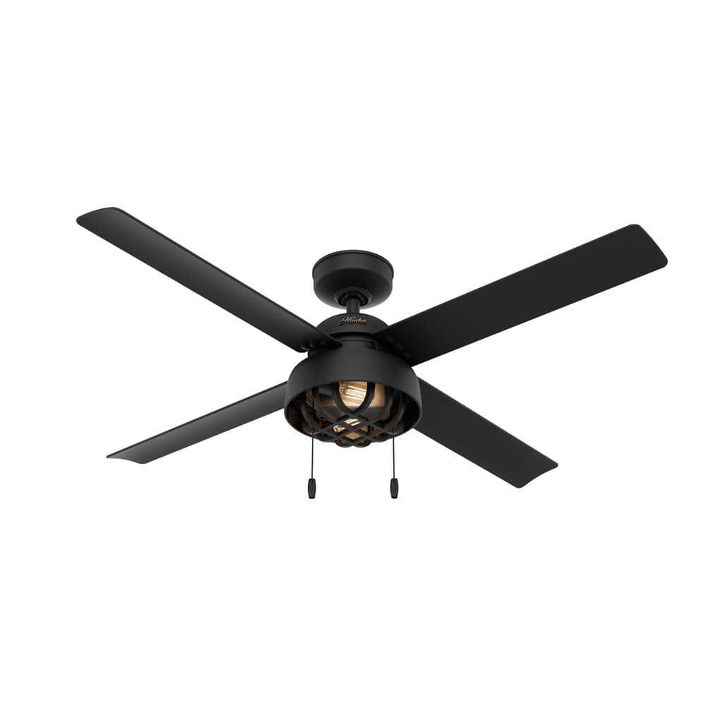 Hunter Spring Mill 52 in LED IndoorOutdoor Matte Black Ceiling Fan with Light Kit