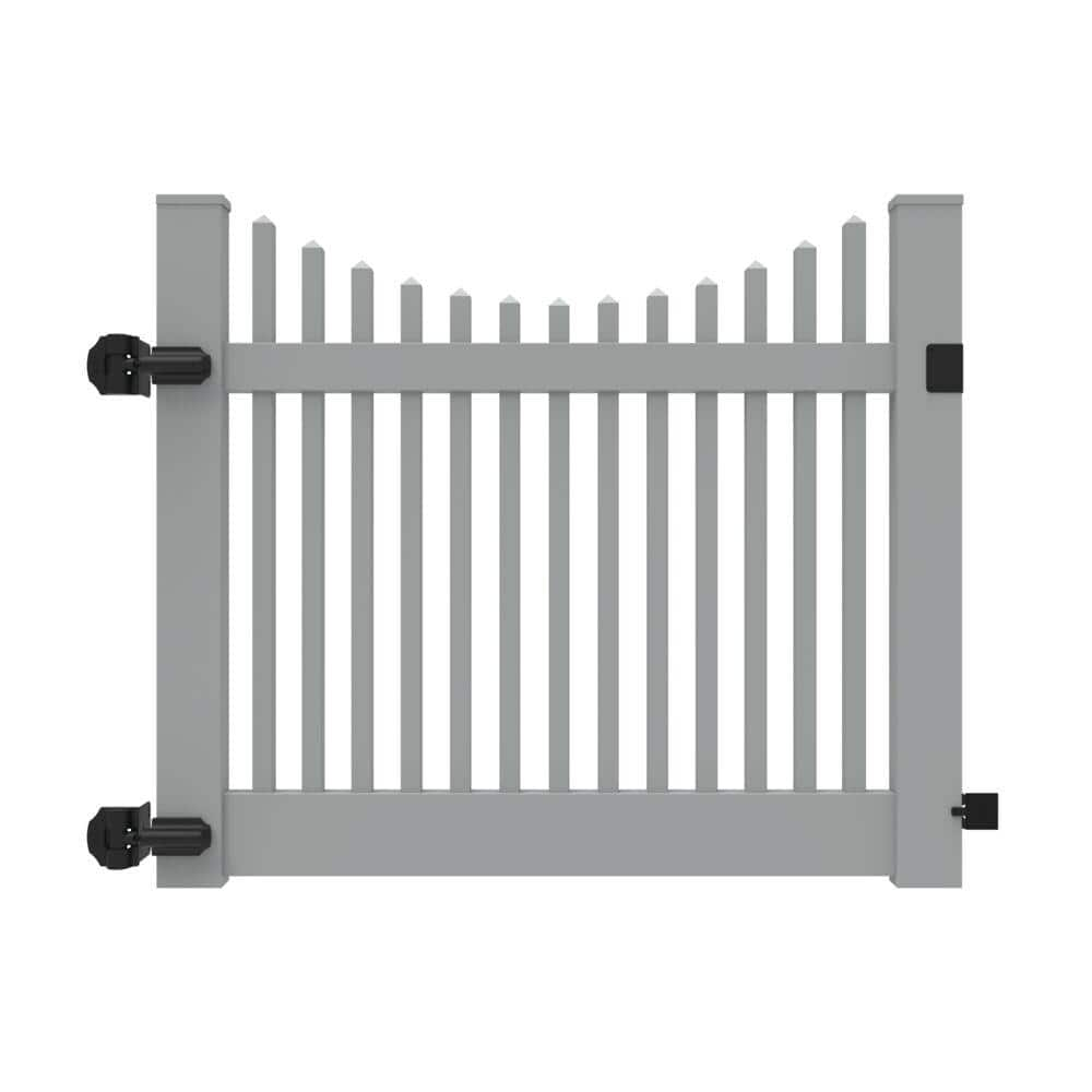 Barrette Outdoor Living Yukon Scallop 4 ft. x 5 ft. Gray Classic Picket Vinyl Fence Gate 73044146