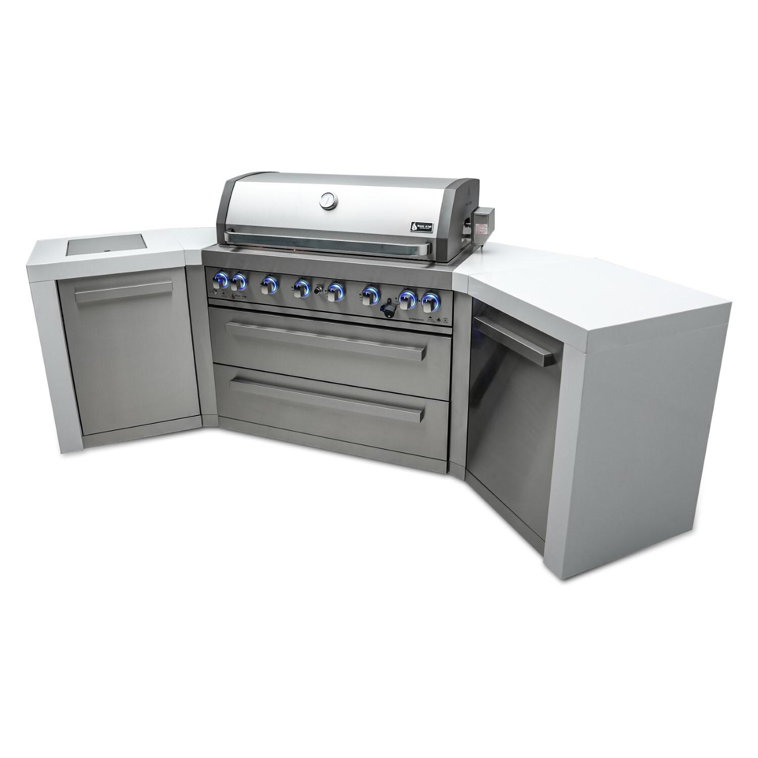 Mont Alpi 805 Deluxe 45 Degree Propane Gas Island Grill W/ Infrared Side Burner and Rotisserie Kit