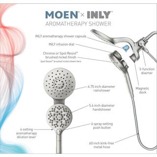 MOEN Aromatherapy 6-Spray Patterns 6.5 in. Tub Wall Mount Dual Shower Heads with INLY Capsules in Spot Resist Brushed Nickel IN208C2SRN