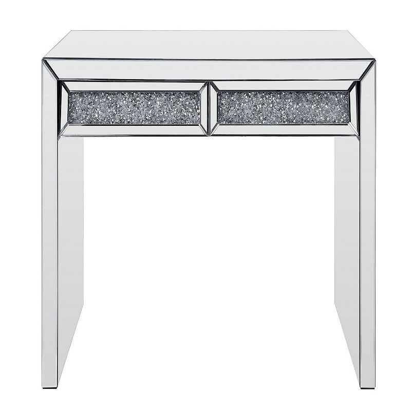 Console Table with Two Storage Drawers and Faux Diamond Inlay， Silver