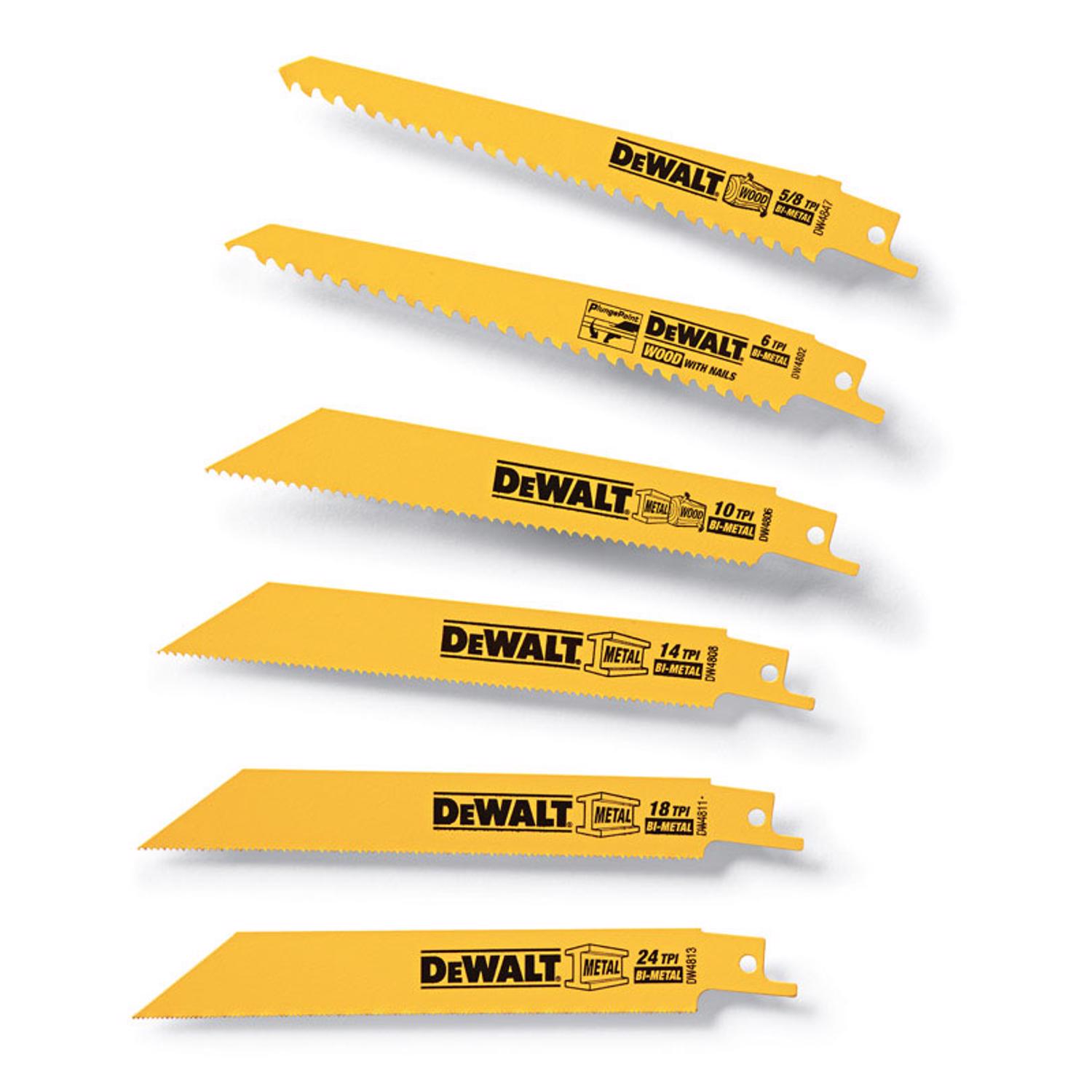 DW Bi-Metal Reciprocating Saw Blade Set Multi TPI 6 pk