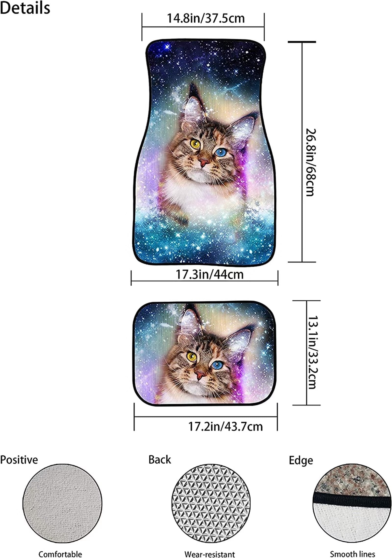 FKELYI Cute Animal Solth Car Floor Mat for Women and Girls，All Seasons Anti-Dirty 2pcs Front Carpet Floor Mat+2pcs Back Rubber Backing Foot Mat Fit Cars SUVs Trucks Vans