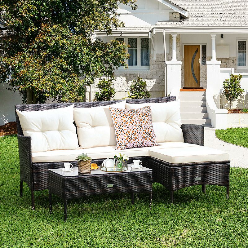 3 Pieces Patio Furniture Sectional Set with 5 Cozy Seat and Back Cushions