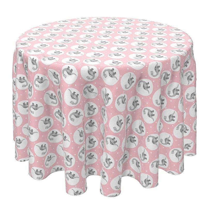 Round Tablecloth， 100% Cotton， 60 Round， Dinosaur Polka Dots Pink