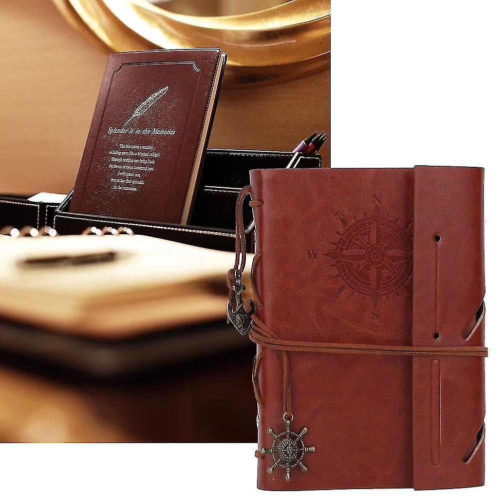 Vintage Retro PU Leather Loose-leaf Notebook Notepad for Journal Writing Note Taking (Brown)