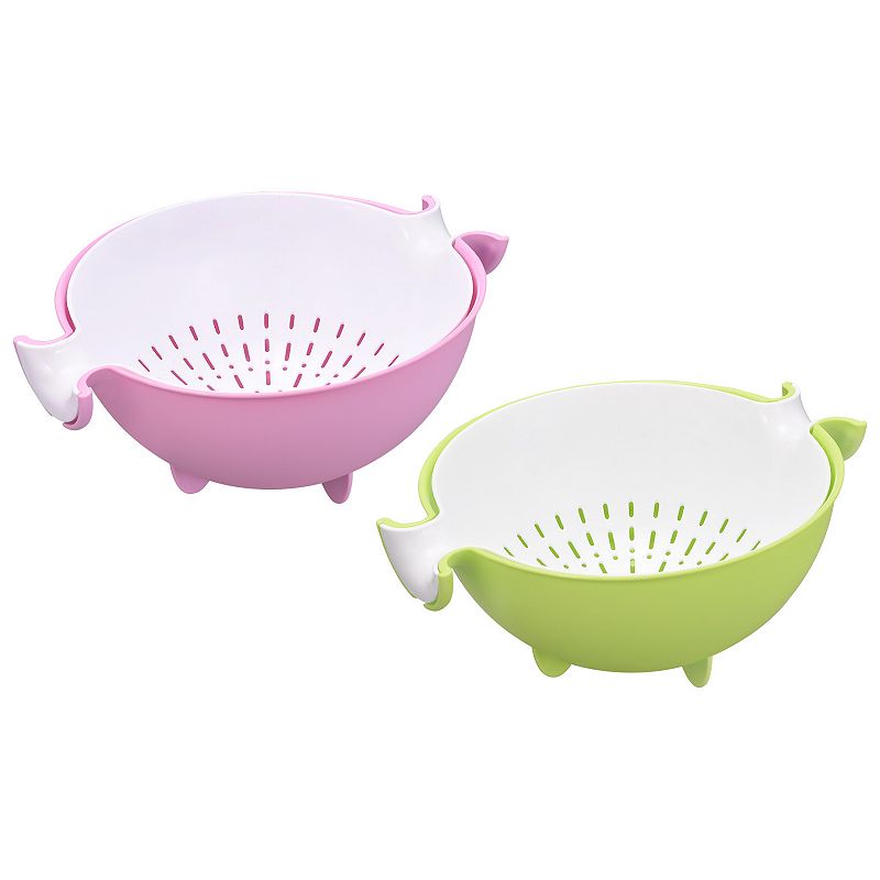 Kitchen Strainer Colander 2PCS， Food Strainer Washing Basket with Handles