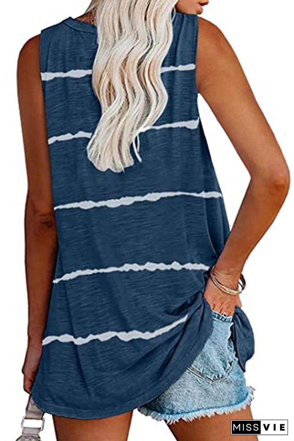 Navy V-Neck Striped Tank Top