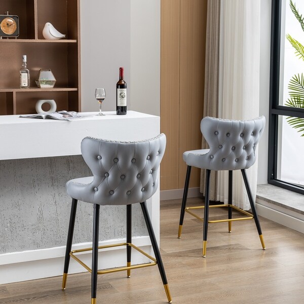 Set of 2 Counter Height Barstools and Iron Legs Modern Counter Stools