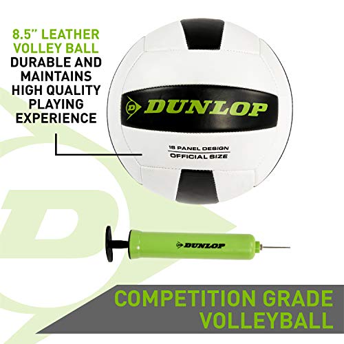 DUNLOP Outdoor Volleyball Badminton Lawn Game: 11-Piece Outdoor Backyard Party Set with Carrying Case， Black/Green