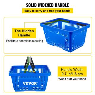 VEVOR Shopping Baskets 16.9 in. x 11.8 in. x 8.7 in. Blue Store Baskets with Plastic Handle and Iron Stand (Set of 12) SLSBGWLDZJL12AFKEV0