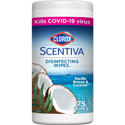 Clorox Scentiva Bleach-Free Disinfecting Wipes - Ready-To-Use Wipe - Pacific Breeze and Coconut Scent - 75