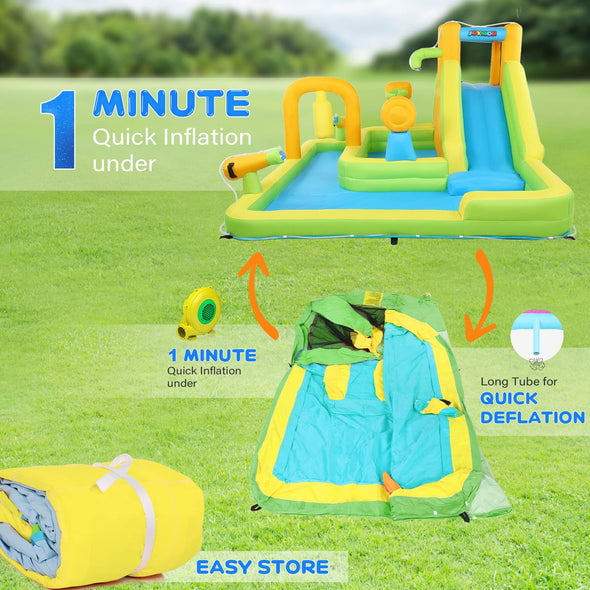 Lakecy Inflatable Water Slide Park Water Slides Inflatables Bouncer House for Kids and Adults Backyard Outdoor Fun w/Air Blower